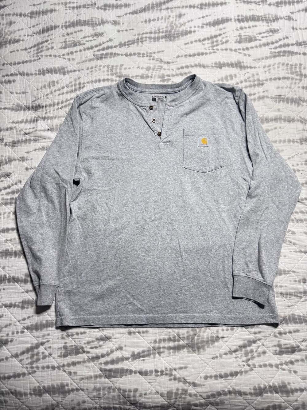 Carhartt Loose Fit Long Sleeve Pocket Henley Men’s Size L Heather Gray